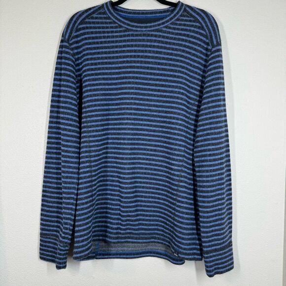 Prana Men’s Owen Crewneck Sweater Pure Blue Stripe Wool Blend Outdoor Cozy XL - Picture 1 of 8